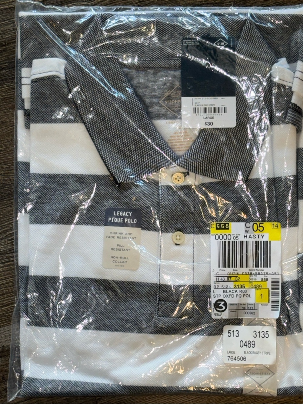 St. John's Bay Legacy Polo Shirt Striped Short Sleeves Size Large